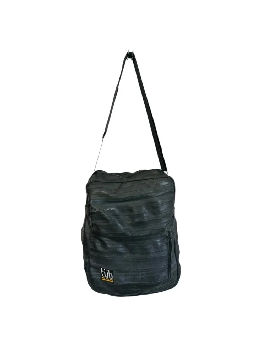 tub Recycled Inner Tube Rubber Messenger Bag Black Handmade Waterproof Upcycle